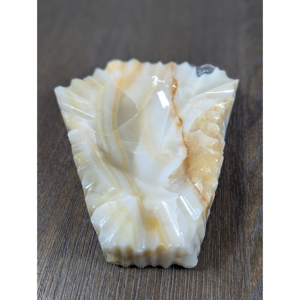 VTG Carved Natural Stone Ashtray Marble Onyx Calcite 1970s Cigarette Ridge Edges - Picture 2 of 9